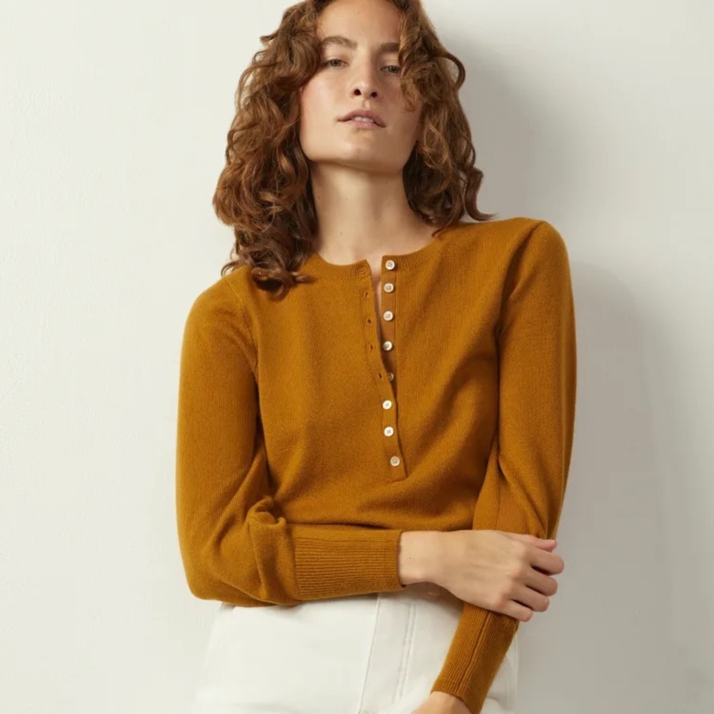 Everlane Mustard Button-Up Sweater